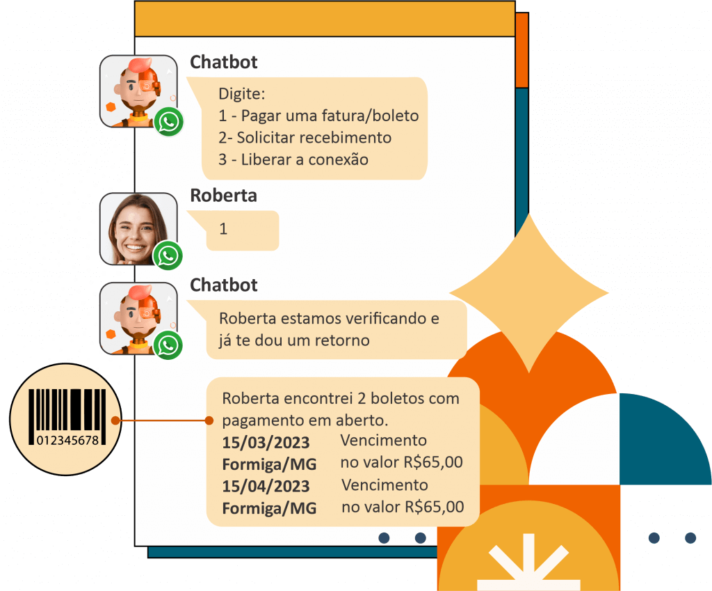 Ilustração conversa chatbot pagamento de boleto